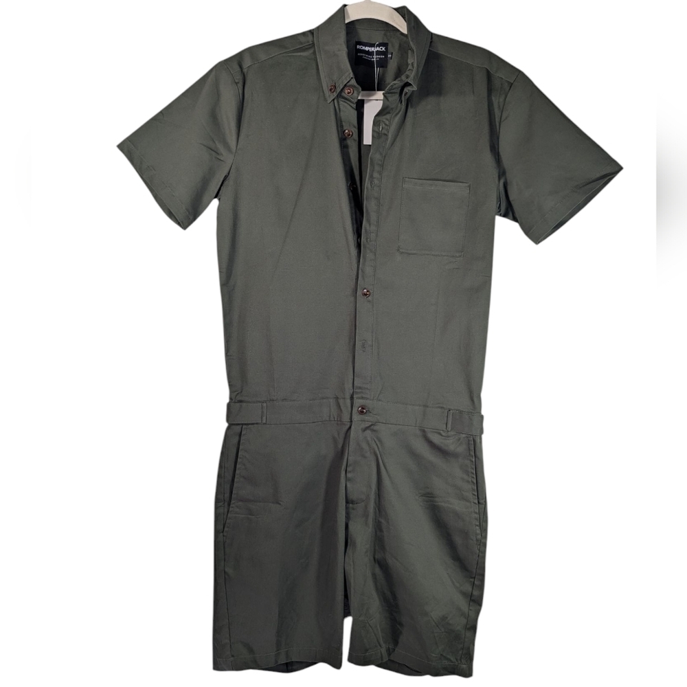 NWT RomperJack Men’s Olive Green Romper Jumpsuit Shortsleeve Festival Outfit S - Picture 3 of 12